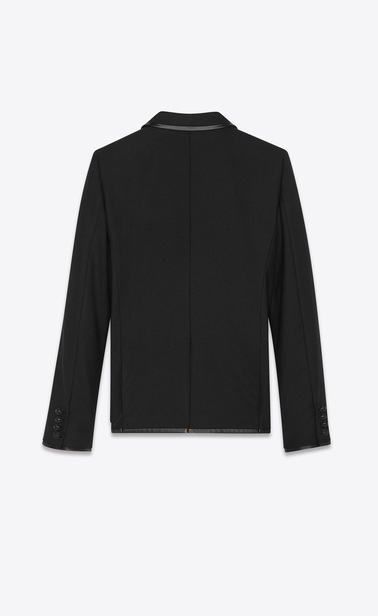 jacket in wool gabardine and leather bias